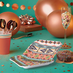 Boho Tribal Geometric Pattern Southwestern Aztec  Paper Plate