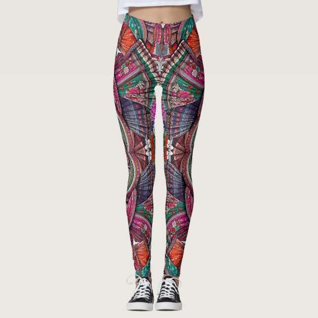 Boho Tribal Goddess Ethnic Art-Inspired Leggings  (Front)