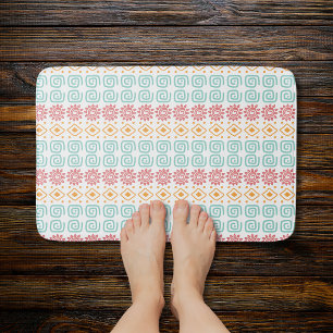 Boho Tribal Pattern Bath Mat Pastel Sun