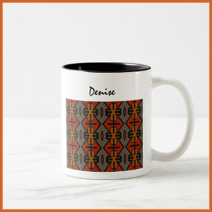 Boho Tribal Pattern Orange Gold and Black Two-Tone Coffee Mug