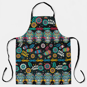 Boho tribal skulls: colourful pattern. apron