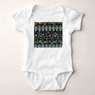 Boho tribal skulls: colourful pattern. baby bodysuit