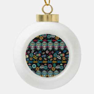 Boho tribal skulls: colourful pattern. ceramic ball christmas ornament