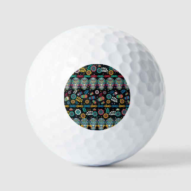 Boho tribal skulls: colourful pattern. golf balls (Front)