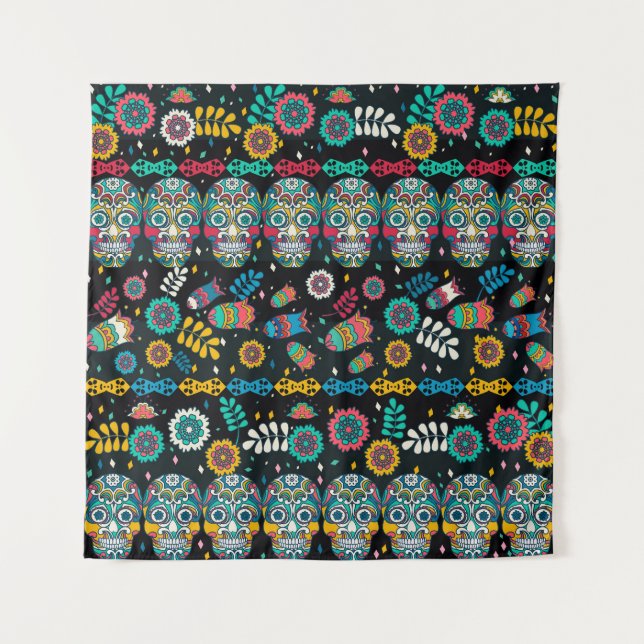 Boho tribal skulls: colourful pattern. tapestry (Front)