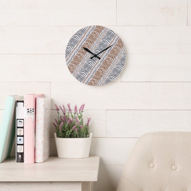 Boho Tribal Striped Round Wall Clock (Reading Room)