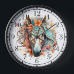 Boho Tribal Watercolor Horse Stylish Chic Clock<br><div class="desc">Boho Tribal Watercolor Horse Stylish Chic Wall Clocks features a bohemian watercolor floral horse. Created by Evco Studio www.zazzle.com/store/evcostudio</div>