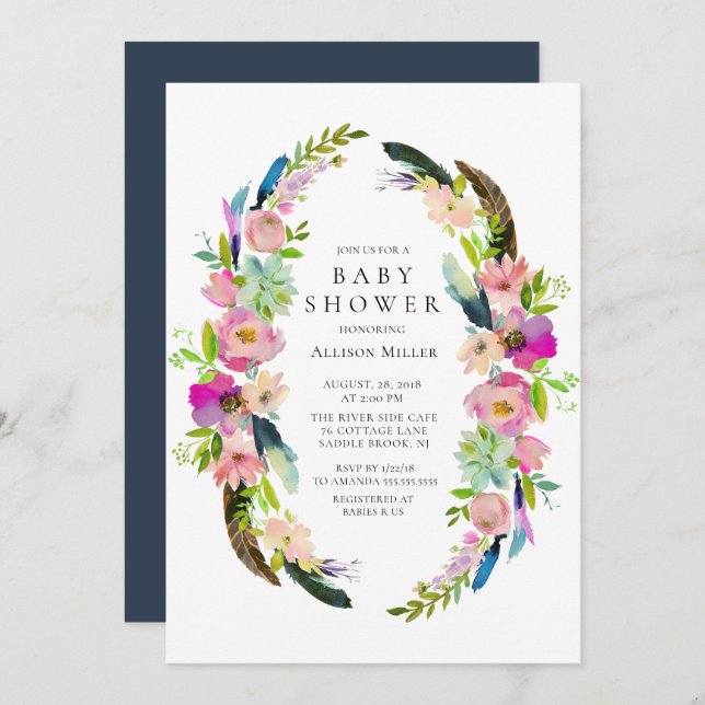 Boho Tribal Wreath Baby Shower Invitation (Front/Back)
