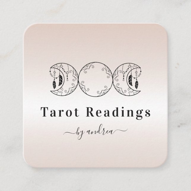 Boho Triple Moon Cream Reader Energy Healer  Square Business Card (Front)