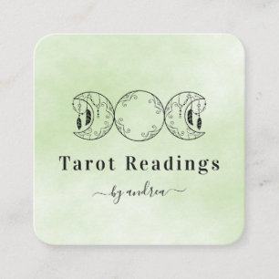 Boho Triple Moon Green Tarot Reader Energy Healer Square Business Card