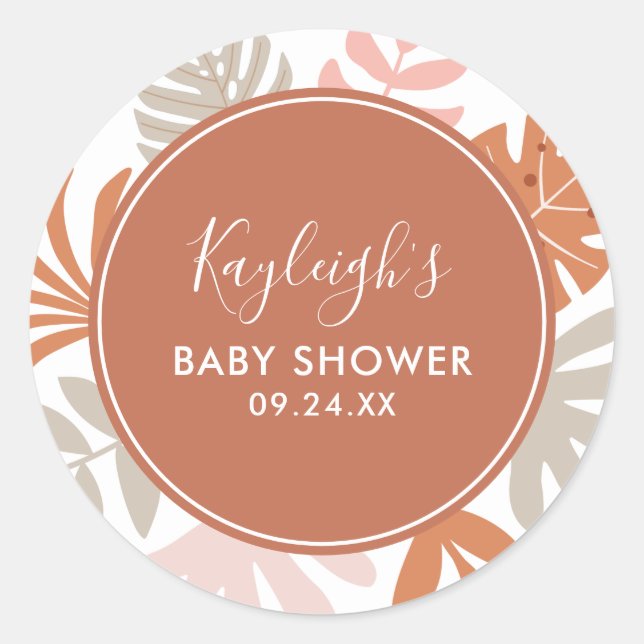Boho Tropical Baby Shower Name Classic Round Stick Classic Round Sticker (Front)