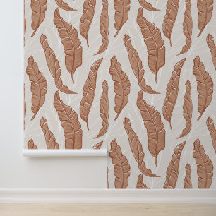 Boho Tropical Banana Leaves Print Wallpaper