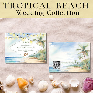 Boho Tropical Beach QR Code RSVP Wedding  Card