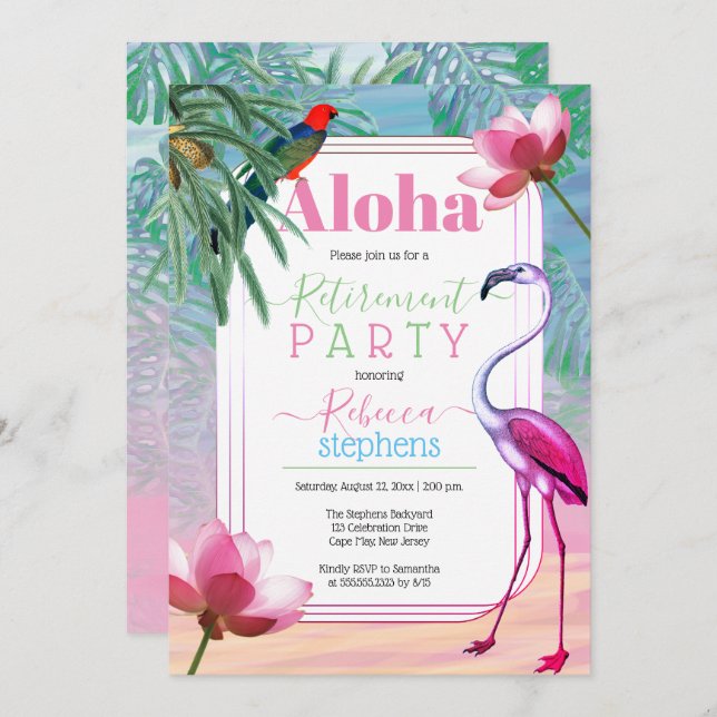 Boho Tropical Beach Watercolor Retirement Party Invitation (Front/Back)
