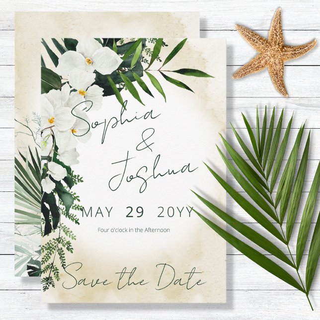 Boho Tropical Beach Watercolor Save the Date Card (Creator Uploaded)