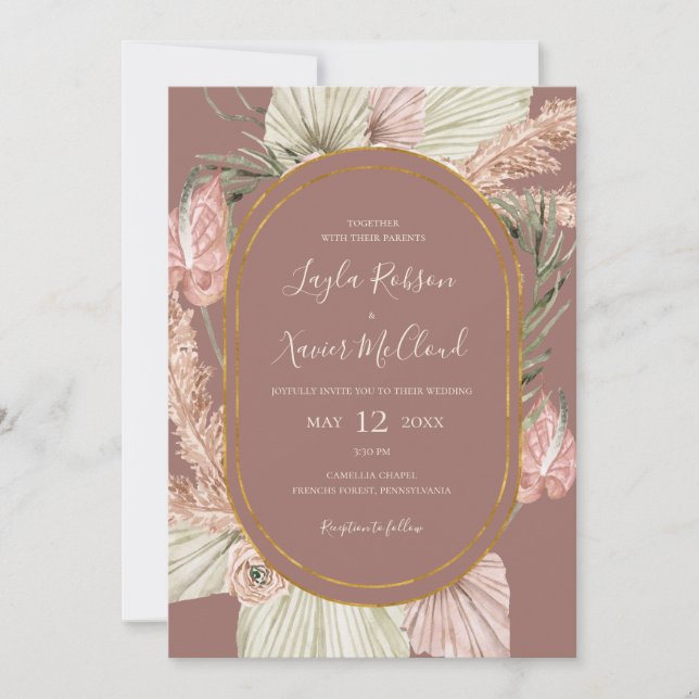 Boho Tropical Botanical | Dusty Rose All In One Invitation (Front)