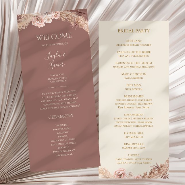 Boho Tropical Botanical | Dusty Rose Flat Wedding Programme (Creator Uploaded)
