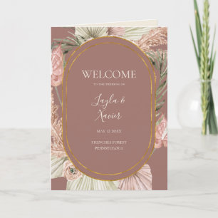 Boho Tropical Botanical Dusty Rose Folded Wedding Programme