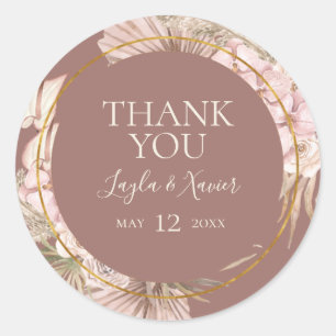 Boho Tropical Botanical Dusty Rose Thank You Favou Classic Round Sticker