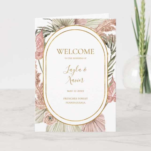 Boho Tropical Botanical | Folded Wedding Program Programme (Front)