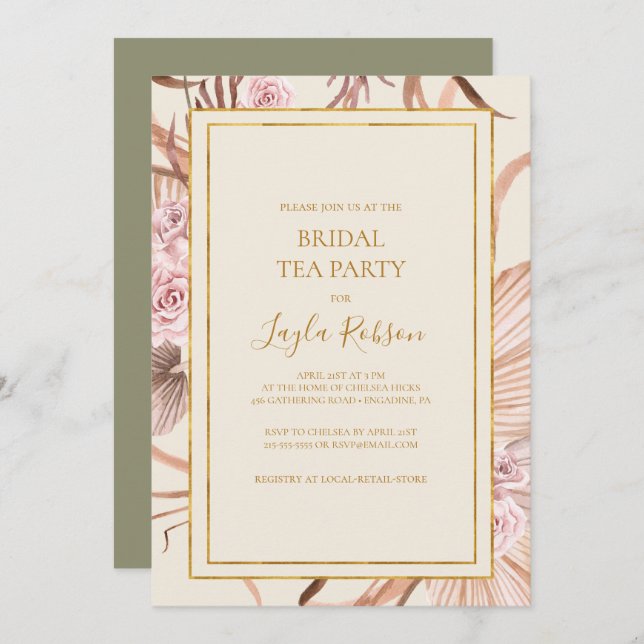 Boho Tropical Botanical | Green Bridal Tea Party Invitation (Front/Back)