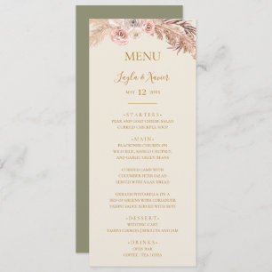 Boho Tropical Botanical Green Wedding Dinner Menu