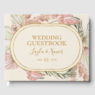Boho Tropical Botanical   Green Wedding Guest Book
