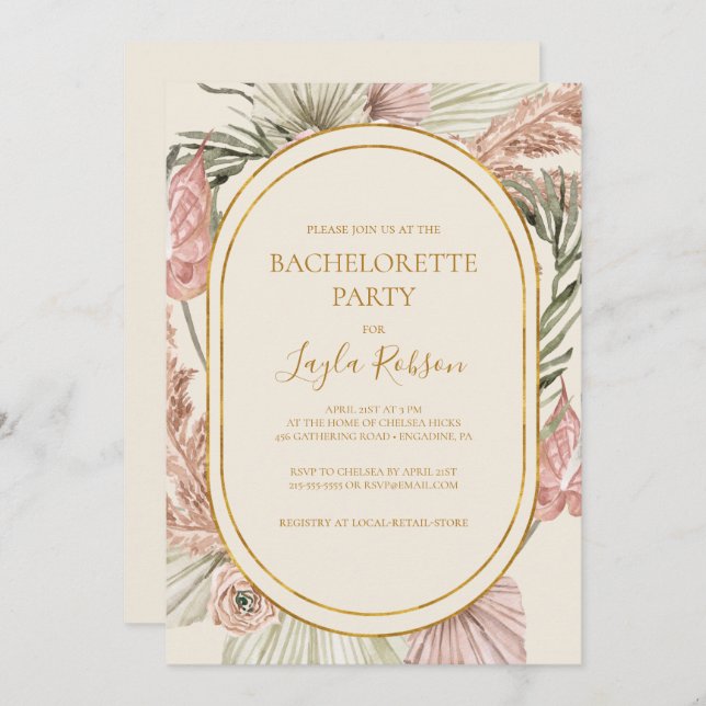 Boho Tropical Botanical | Ivory Bachelorette Party Invitation (Front/Back)