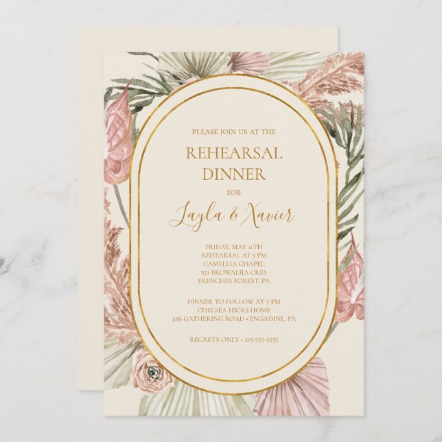 Boho Tropical Botanical | Ivory Rehearsal Dinner Invitation (Front/Back)