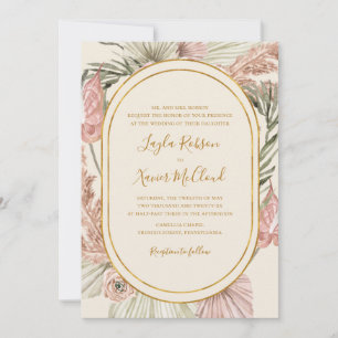 Boho Tropical Botanical Ivory Traditional Wedding Invitation