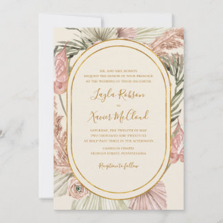 Boho Tropical Botanical Ivory Traditional Wedding Invitation
