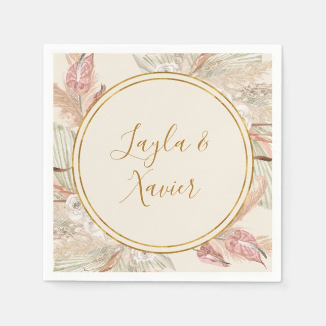 Boho Tropical Botanical | Ivory Wedding Napkins (Front)