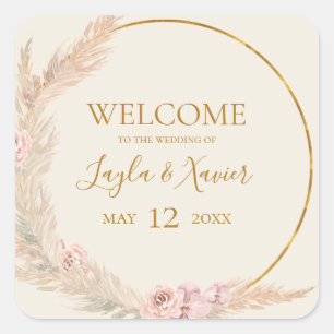 Boho Tropical Botanical Ivory Wedding Welcome Square Sticker