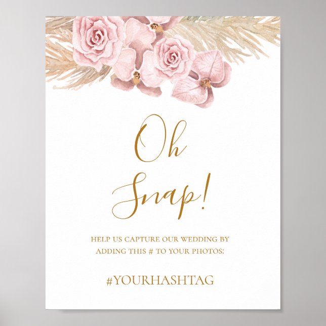 Boho Tropical Botanical | Oh Snap Wedding Hashtag Poster (Front)