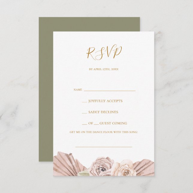 Boho Tropical Botanical | Olive Green Song Request RSVP Card (Front/Back)