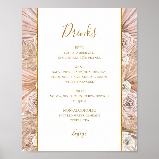 Boho Tropical Botanical | Wedding Drinks Menu Sign (Front)