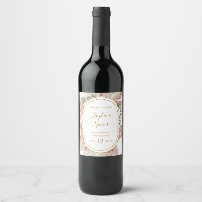 Boho Tropical Botanical | Wedding Wine Label (Front)