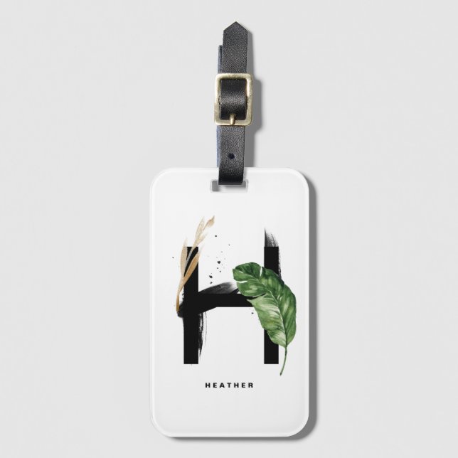 Boho Tropical Cactus Letter H Monogram Bridesmaid Luggage Tag (Front Vertical)