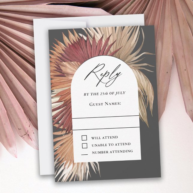 Boho Tropical Fan Palms Wedding RSVP Card (Creator Uploaded)