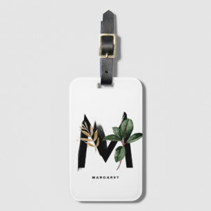 Boho Tropical Ficus Letter M Monogram Bridesmaid Luggage Tag