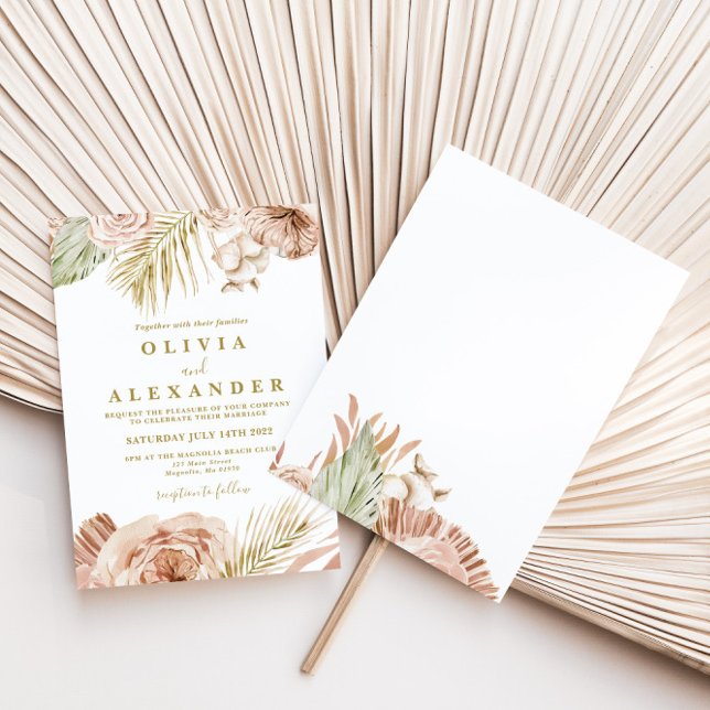 Boho Tropical Floral and Palm terracotta wedding Invitation (Creator Uploaded)