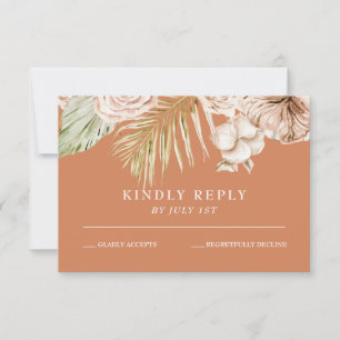 Boho Tropical Floral and palm terracotta wedding R RSVP Card