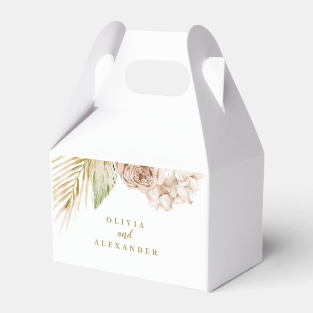 Boho Tropical Floral and Palm Wedding Favour Box (Front Side)