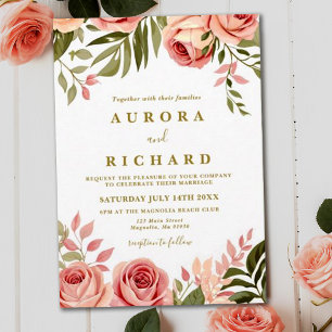 Boho Tropical Floral Autumnal Copper Wedding Invitation