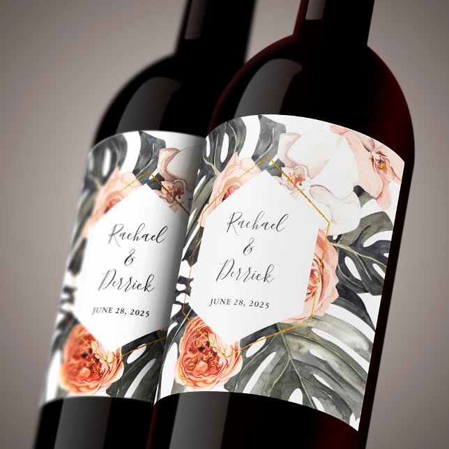 Boho Tropical Floral Beach Wedding Wine Label (Creator Uploaded)