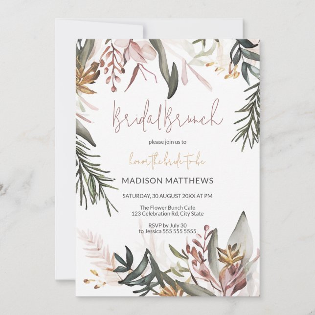 Boho Tropical Floral Bridal Brunch Bridal Shower Invitation (Front)