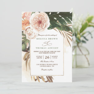 Boho Tropical Floral Desert Chic QR Code Wedding Invitation
