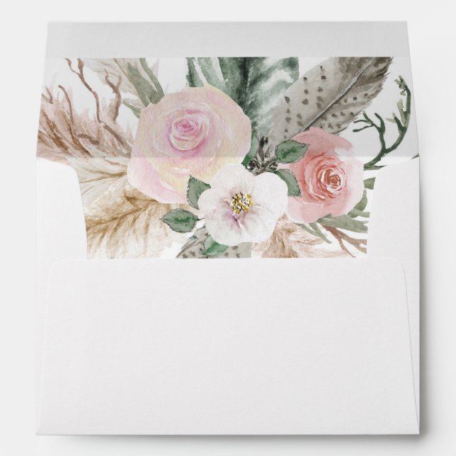 Boho Tropical Floral Feathers Pampas Grass  Envelope (Back (Bottom))