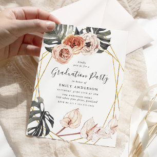 Boho Tropical Floral Frame Graduation Party Invitation