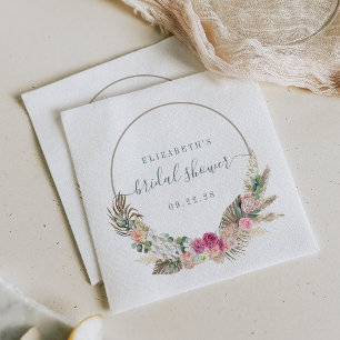 Boho Tropical Floral Green Pink Bridal Shower Napkin